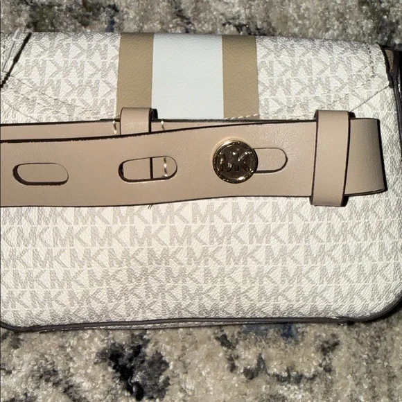 Michael Kors White and Taupe Monogram Crossbody Belt Bag - Picture 7 of 10
